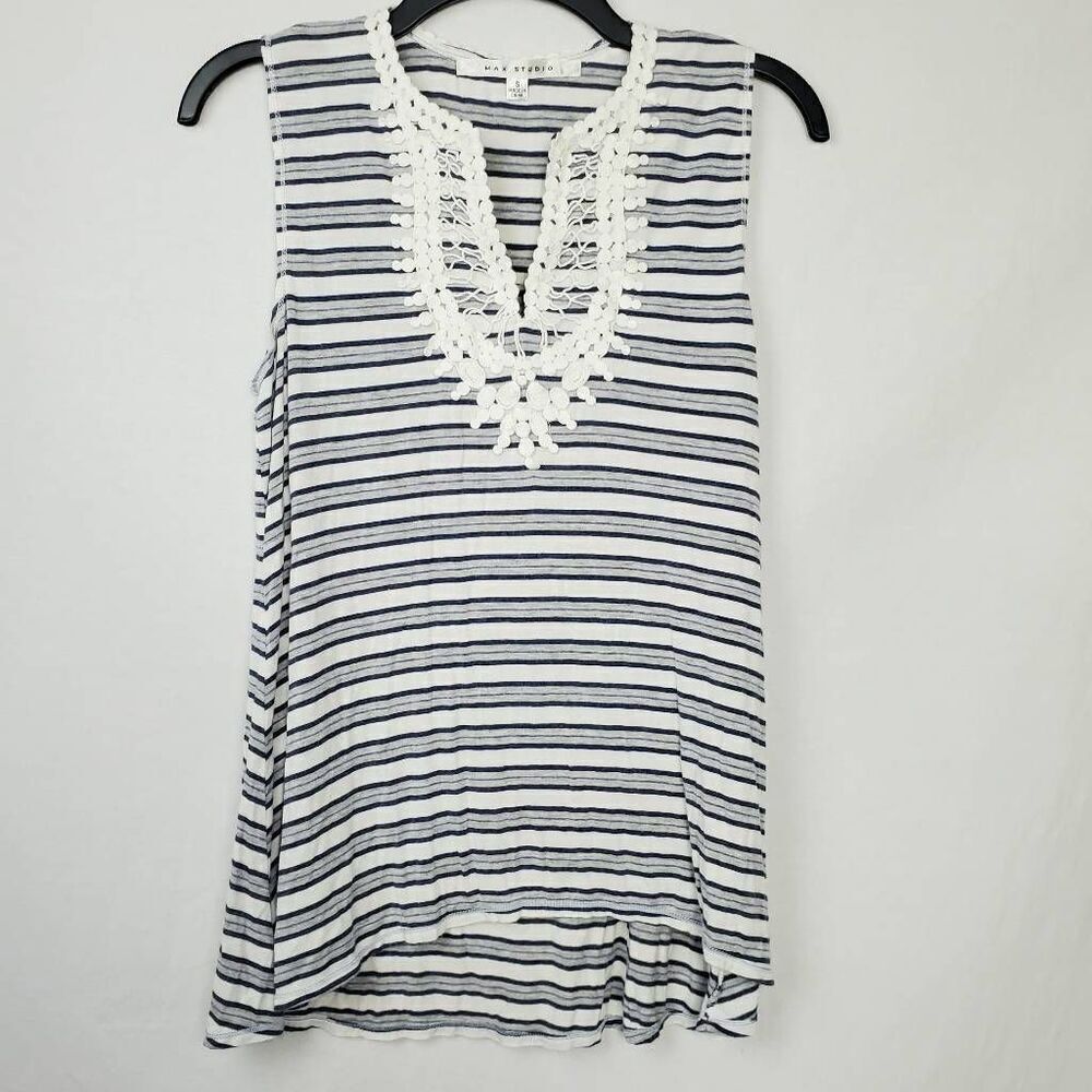 Max Studio Small Blue White Stripe Top